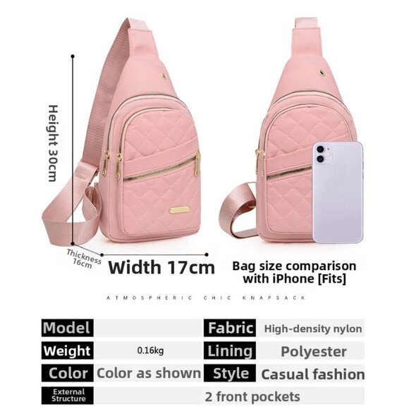 Small Quilted Crossbody Sling Backpack With Multi-Pockets & Headphone Port - Bla - Picture 7 of 11